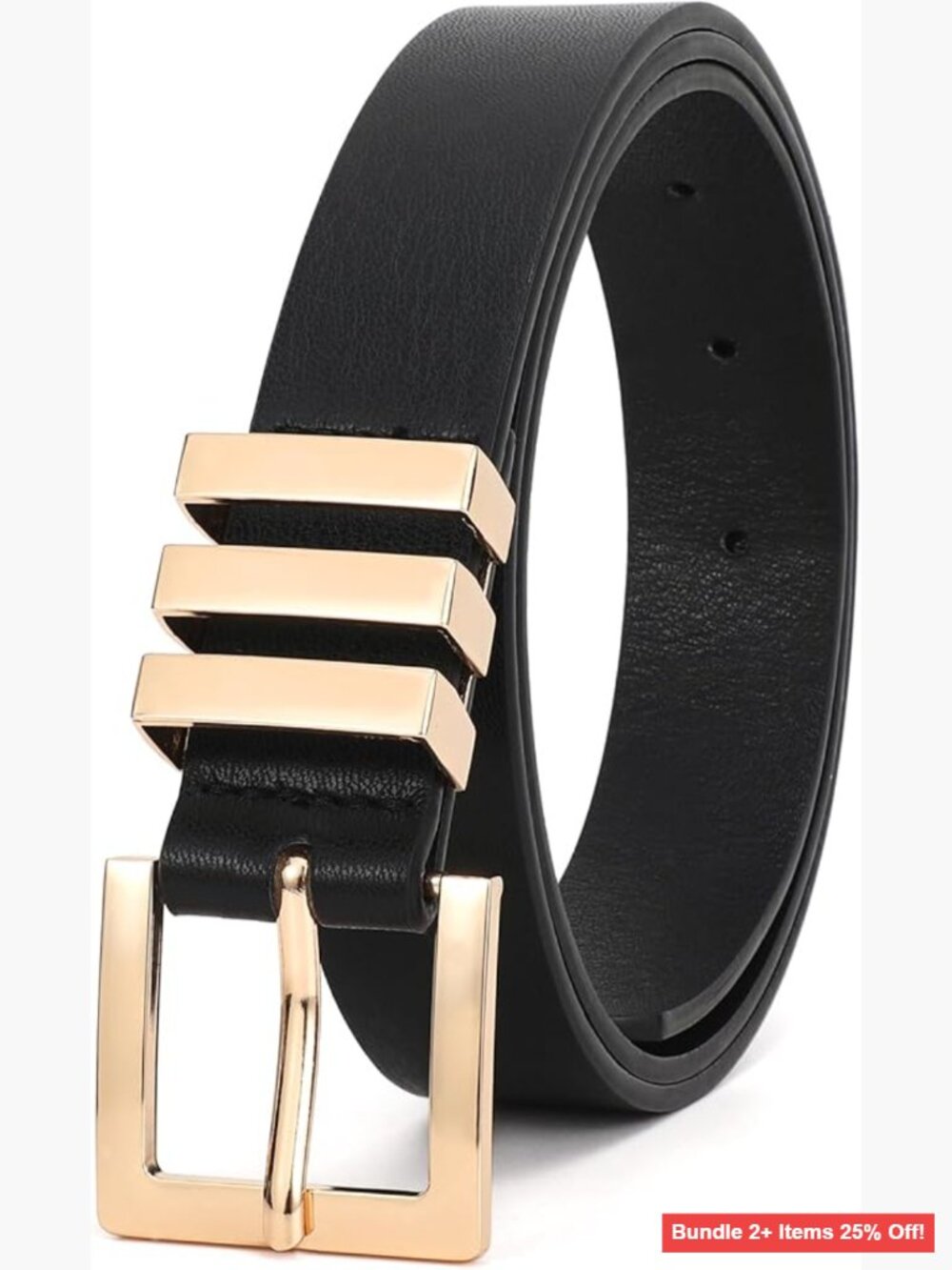 Plus Size Leather Belt with Gold Square Buckle for Jeans Dresses Pants
